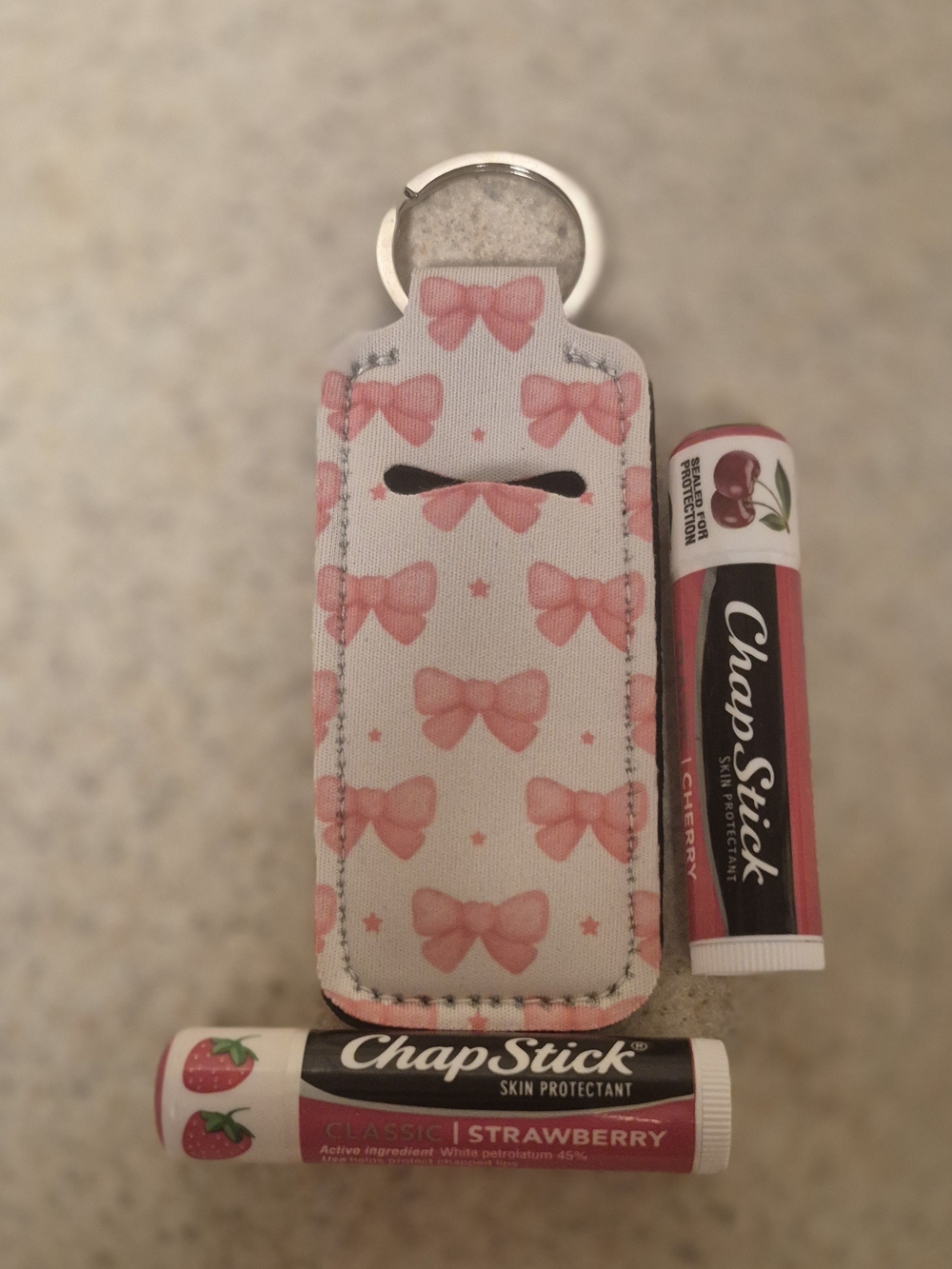 Pink Bow Lip Balm Keychain Pouch for Kids